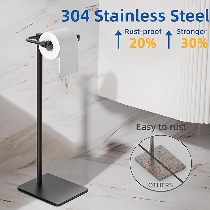 RUACQ Toilet Paper Holder Stand, Bathroom Toilet Paper Roll Holder Free Standing, Toilet Tissue Holder Stand with Post Pivoting Design, Stable Weighted Base, SUS304 Stainless Steel (Oil Rubbed Bronze)