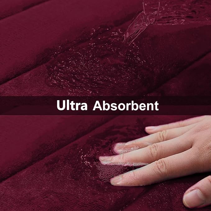 Buganda Memory Foam Bath Mat, 47" x 17", Ultra Soft and Non-Slip Bathroom Rugs, Water Absorbent and Machine Washable Bath Rug Runner for Bathroom, Shower, and Tub, Burgundy