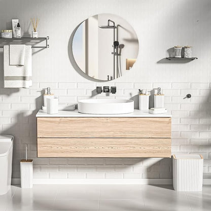 Bathroom Accessories Set - Elegant White Bathroom Set, 10PC Bathroom Accessory Set, Toilet Brush, Trash Can, Qtip Holder Dispenser & Soap Dispenser