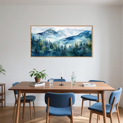 Celestdeco Blue Ridge Mountains Forest Framed Canvas Wall Art Set, Natural Landscape Wall Decor, Green Pine Trees Wall Painting, Woodland Artworks for Living Room, Bedroom, Dining Room - 20"x40"