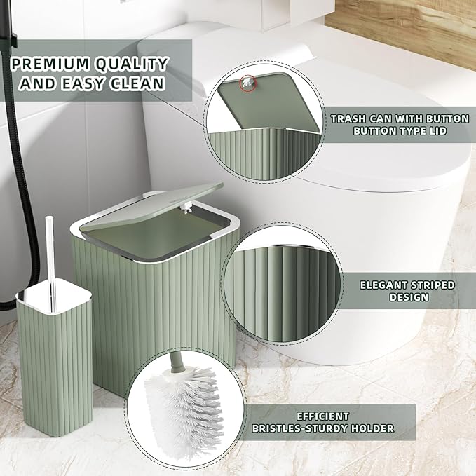 Bathroom Accessories Set - 25PC Sage Bathroom Set, Bathroom Set with Shower Curtain and Rugs, Sage Green Shower Curtain Set, Bathroom Accessory Set, Trash Can & Soap Dispenser