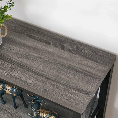 BON AUGURE Rustic Sofa Table Behind Couch, Industrial Console Tables for Entryway, 3 Tier Wood Shelves Entry Table with Storage for Foyer, Hallway, Front Door (47 Inch, Dark Grey Oak)