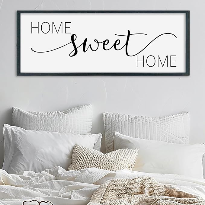 SRSZHIYUE Home Sweet Home Sign 32"x12" for Farmhouse Rustic Large Family Living Room Over Couch Modern Horizontal Wall Decor, Wood Framed Plaques Art Decorative (Black)