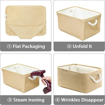 TheWarmHome Decorative Basket Rectangular Fabric Storage Bin Organizer Basket with Handles for Clothes Storage (Beige, Medium-1Pack,13.8L*9.8W*6.7H)