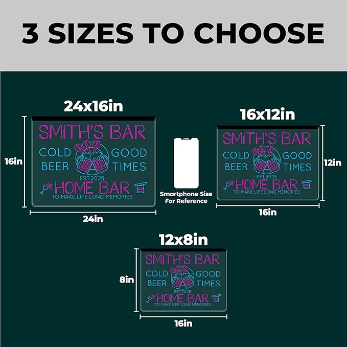 Personalized My bar my rule Signs with Your Name for home wall light up with personalized pub name, man cave accessories, beer themed neon customizable lighted sign