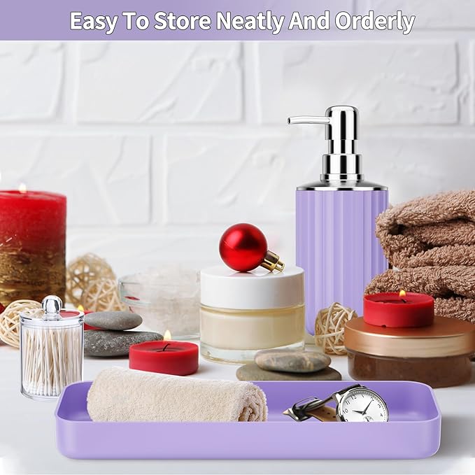 9PCS Purple Bathroom Accessories Set Complete with Trash Can, Vanity Tray, Soap Dispenser, Soap Dish, Toothbrush Holder, Toothbrush Cup, Toilet Brush and Qtip Holders