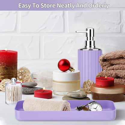 9PCS Purple Bathroom Accessories Set Complete with Trash Can, Vanity Tray, Soap Dispenser, Soap Dish, Toothbrush Holder, Toothbrush Cup, Toilet Brush and Qtip Holders