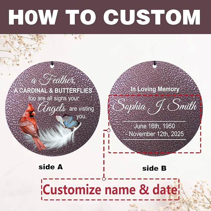 ASTARIN Custom Cardinal Wind Chimes for Loss of Lover Mom Dad, Butterfly Wind Chime Memorial Sympathy Gifts for Remembrance, Windchimes in Memory of a Loved One