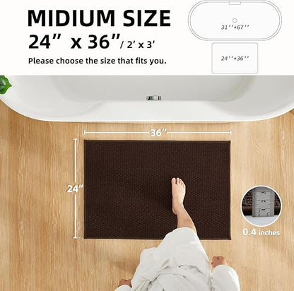 Bathroom Rugs Non Slip Washable, Super Absorbent Thin Bath Mat Quick Dry Low Pile Bathroom Rug, Brown 24"x36"