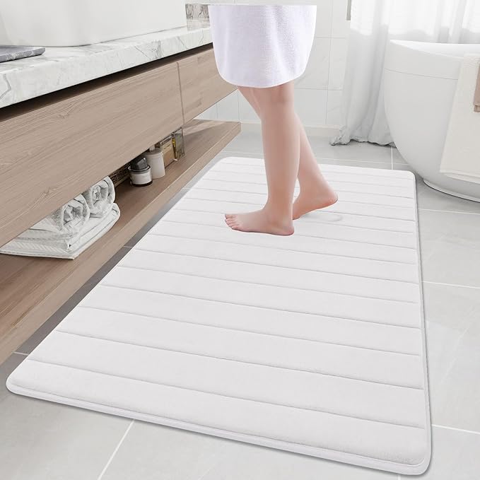 Buganda Memory Foam Bath Mat, 59" x 34", Ultra Soft and Non-Slip Bathroom Rugs, Water Absorbent and Machine Washable Bath Rug Runner for Bathroom, Shower, and Tub, White