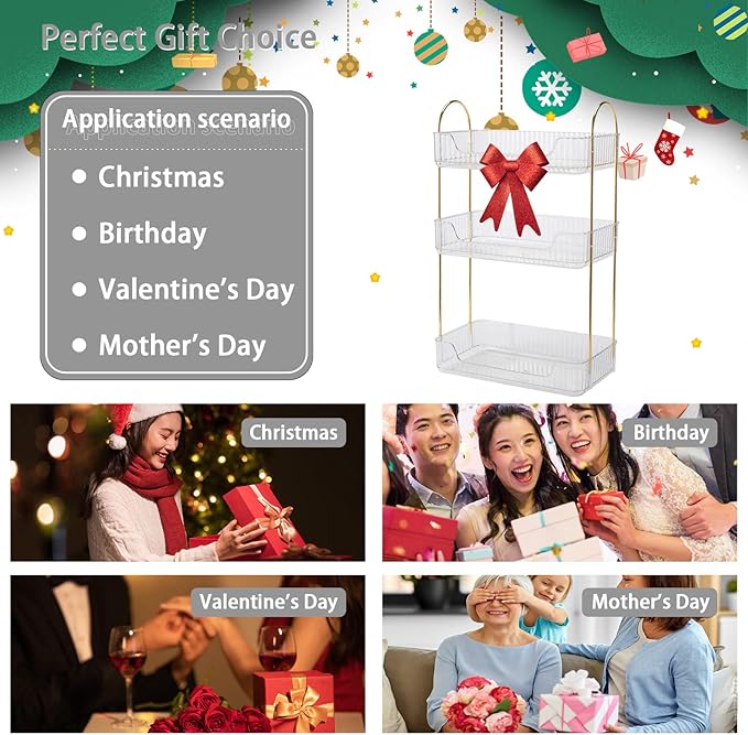 Bathroom Counter Organizer Countertop Storage, Cosmetics Skincare Shelf, Makeup Organizer Perfume for Dresser Vanity Tray, Spice Rack for Kitchen(3 Tier-Clear)