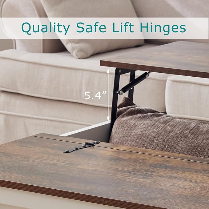 Coffee Table with Storage, Rustic White Square Coffee Tables for Living Room, Lift top Coffee Table with Large Hidden Compartment, Smart Cocktail Tables with Flip Top Lids for Home Office