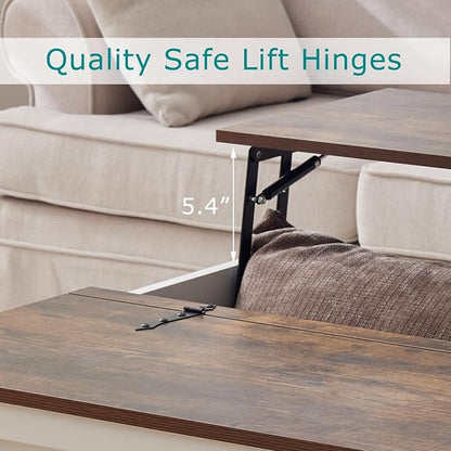 Coffee Table with Storage, Rustic White Square Coffee Tables for Living Room, Lift top Coffee Table with Large Hidden Compartment, Smart Cocktail Tables with Flip Top Lids for Home Office