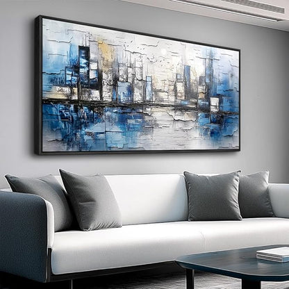 ZUITINGHUA Black Framed Canvas Wall Art For Living Room Large Wall Decor For Office Bedroom Decorations Blue Landscape Pictures Abstraction Paintings Artwork Aesthetic Mural Home Decor 30x60 In