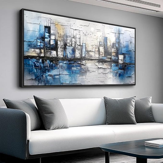 ZUITINGHUA Black Framed Canvas Wall Art For Living Room Wall Decor For Bedroom Office Wall Decorations Blue Landscape Paintings Abstraction Pictures Artwork Room Aesthetic Home Decor 20x40 In