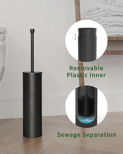 Toilet Brush and Holder Set, Toilet Bowl Brush for Bathroom with Long Handle, Stainless Steel Toilet Cleaner Brush with Durable Scrubbing Bristles,Splash-Proof (Matte Black)