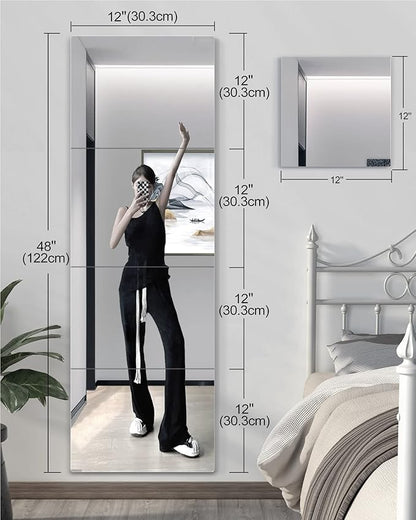 Shatterproof Wall Mirror Full Length for Bedroom, Acrylic Gym Mirrors For Home, Extra Thick: 0.12 inch, 12 x 12 inch x 4 Pcs, Workout Mirrors Safe for Kids, Over The Door, Long Wall Mounted