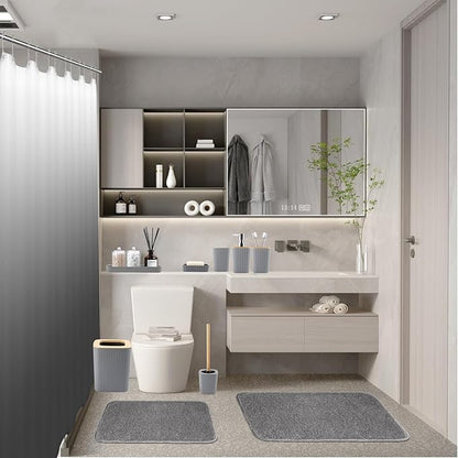 Bathroom Accessory Set–Bathroom Set with Shower Curtain and Rugs, No Slip Bathroom Rugs Super Absorbent, Grey Ombre Waterproof Shower Curtain with Hooks, Gray Bathroom Sets Complete for Home
