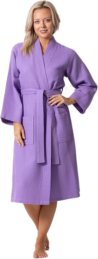 Turkish Linen Waffle Knit Lightweight Kimono Spa & Bath Robes for Women - Quick Dry - Soft