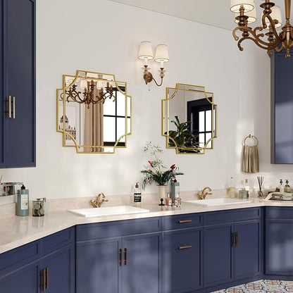 Kelly Miller Gold Framed Mirror for Wall, 26"x26" Gold Square Wall Mirror Vanity Mirror Decorative Mirror Beveled Wall Decor for Bathroom Powder Room Living Room Bedroom Bedside Table Entryway Hallway