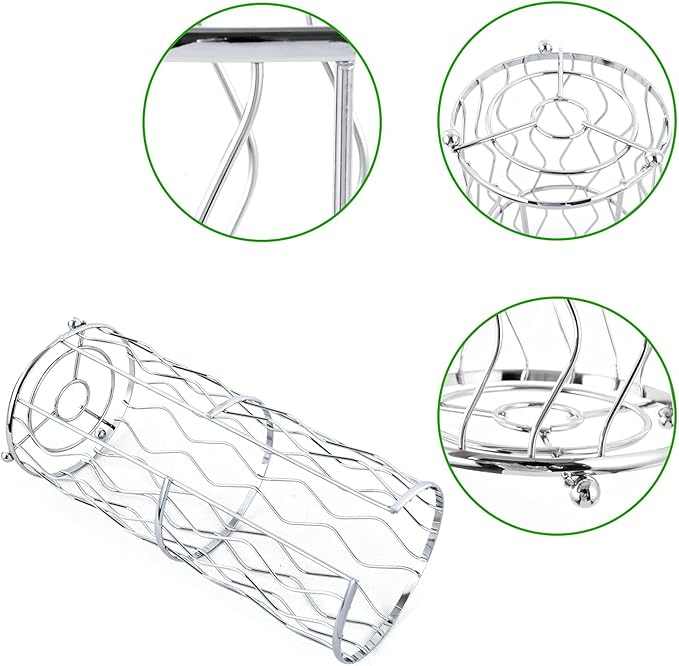 Decorative Metal Standing Toilet Tissue Holder for Bathroom/Powder Room, Compact Tissue Reserve for 3 Jumbo Rolls of Extra Toilet Paper Chrome