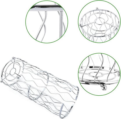 Decorative Metal Standing Toilet Tissue Holder for Bathroom/Powder Room, Compact Tissue Reserve for 3 Jumbo Rolls of Extra Toilet Paper Chrome