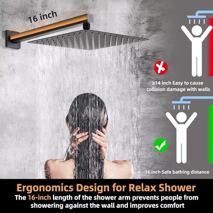 POP SANITARYWARE Matte Black Shower Faucet Set Bathroom Rainfall Mixer 10 Inch Shower Head System Single Handle Shower Trim Kit with Valve