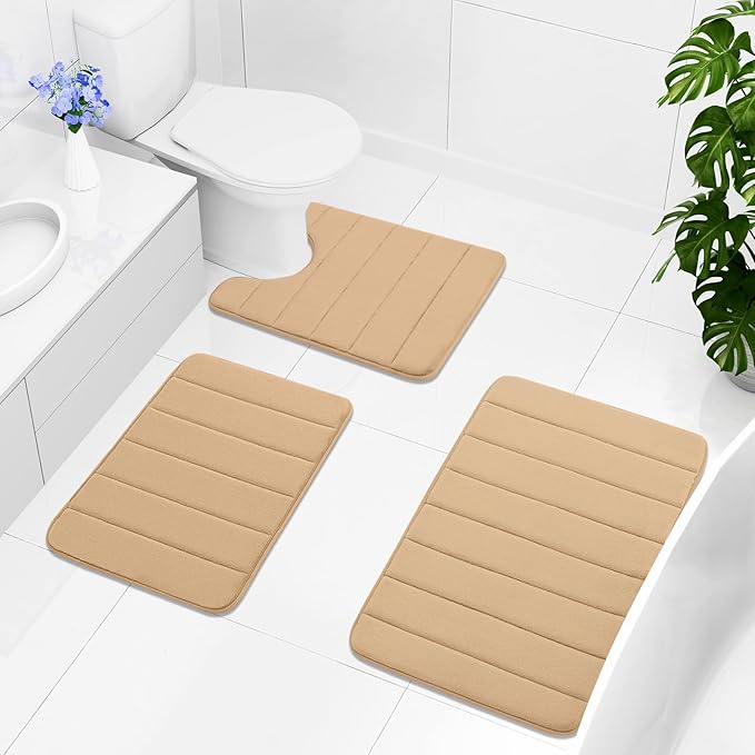 Buganda Memory Foam Bath Mat, 59" x 34", Ultra Soft and Non-Slip Bathroom Rugs, Water Absorbent and Machine Washable Bath Rug Runner for Bathroom, Shower, and Tub, Camel