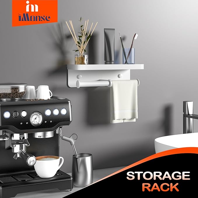 Double Toilet Paper Holder with Shelf, iMonse Paper Towel Holder Wall Mount,Tissue Roll Holder for Bathroom Kitchen RV, Double Tissue Roll Rack with Adhesive & Screw (White)