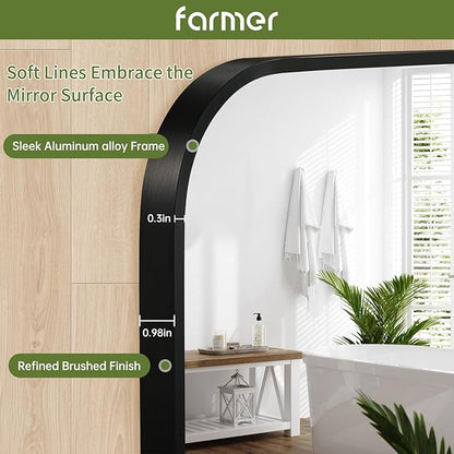 FARMER 26x38 Inch Black Bathroom Mirror, Rectangle Vanity Mirror, Brushed Mirrors for Wall, Metal Frame Hanging Mirror with Round Corner for Bedrooms, Entryways, Living Rooms, Horizontal/Vertical