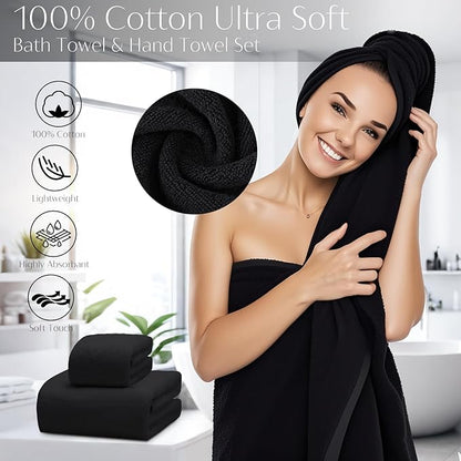 32PCS Black Bathroom Accessories Bathroom Set,Black Shower Curtain, Bath Towel Set,Hand Towel,Toilet Brush,Trash Can & 3PCS Soap Dispensera