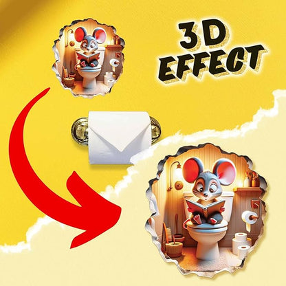 3D Mouse Sitting on Toilet - Mousehole Wall Sticker Decal - Removable Bathroom Decor - Kids Room - Peel & Stick - Whimsical Home Decor - MICESTERPIECE