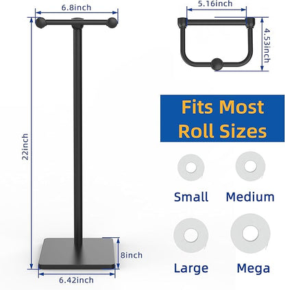 RUACQ Toilet Paper Holder Stand, Bathroom Toilet Paper Roll Holder Free Standing, Toilet Tissue Holder Stand with Post Pivoting Design, Stable Weighted Base, SUS304 Stainless Steel (Matte Black)