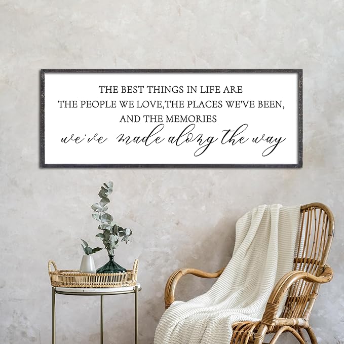 The Best Things in Life Wall Decor Sign 32 x 12 Inch Memories Inspirational Quotes Wood Framed Family Entryway Living Room Home Wall Art for Farmhouse Bedroom Room (Black)