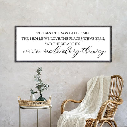 The Best Things in Life Wall Decor Sign 40 x 15 Inch Memories Inspirational Quotes Wood Framed Family Entryway Living Room Home Wall Art for Farmhouse Bedroom Room (Black)