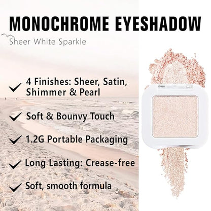 evpct Pear White Shimmer Single Eye shadow Palette Makeup for Older Women, Glitter Sparkly Pearl Shimmer Cream Eyeshadow Palette Brightener Make up, High Pigment Waterproof Monochrome Mini Eyeshadow