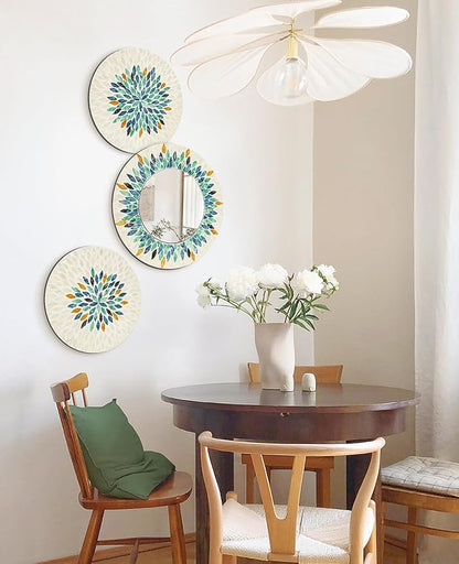 TEIPAI Jewel-Tone Mother of Pearl Mirror Wall Decor for Living Room, 3PCS Handmade Round Wall Art for Home Guest Room Decoration, Unique Mosaic Art Gift for Birthday Wedding Housewarming (Colored)