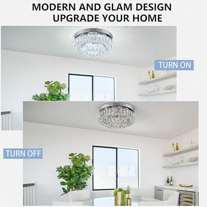 11.8" LED Chandelier 2-Layer Crystal Ceiling Light Fixture with Remote Control Flush Mount Chandelier Light for Hallway Bedroom Living Room Kitchen Foyer(dimmable)