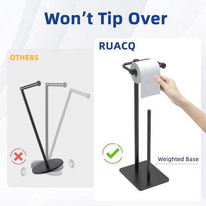 RUACQ Toilet Paper Holder Stand, Bathroom Toilet Paper roll Holder Free Standing with Storage for 4 Rolls, Post Pivoting Design, Stable Weighted Base, SUS304 Stainless Steel (Matte Black)