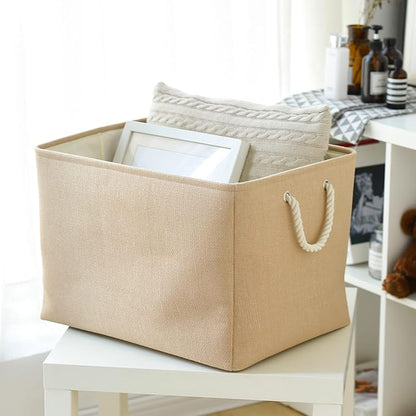TheWarmHome Storage Bin for Shevles - Extra Jumbo 3Pack 20.5L×15.7W×13.8H inch Organization and Storage Basket for Organizing, Fabric Storage Cubes for Closet Shoe Linen Decorative (Beige)