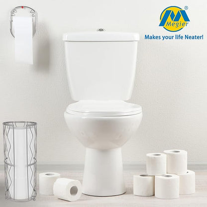 Decorative Metal Standing Toilet Tissue Holder for Bathroom/Powder Room, Compact Tissue Reserve for 3 Rolls of Toilet Paper Grey