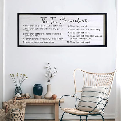 The Ten Commandments Rustic Bible Verse Framed Wall Art, 40''×15'' Positive Religious Christian Saying Sign for God Jesus Christ Prayer, Vintage Horizontal Holy Inspirational Catholic Scripture Decor