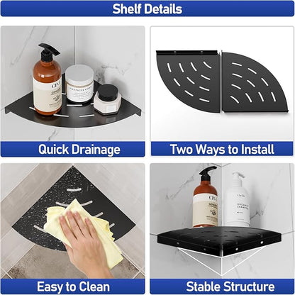 2 Pack Corner Shower Shelves Load Capacity 40 lbs 304 Stainless Steel Shower Corner Shelf Will not Rust 8in Shower Shelf for Inside Shower Matte Black Drilling Installation