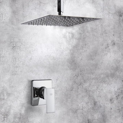 POP SANITARYWARE Single Function Shower Trim Kit with Rough-in Valve, Bathroom Rain Shower Set Bath Rainfall Shower Faucet System with Square Stainless Steel Metal Showerhead, Polished Chrome