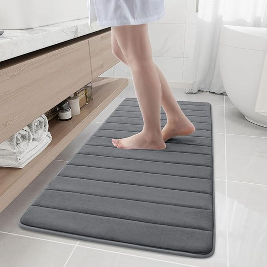 Buganda Memory Foam Bath Mat, 55" x 24", Ultra Soft and Non-Slip Bathroom Rugs, Water Absorbent and Machine Washable Bath Rug Runner for Bathroom, Shower, and Tub, Grey