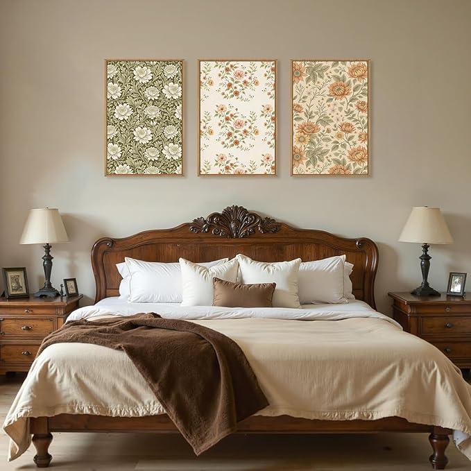 Vintage Pastoral Floral Framed Canvas Wall Art Set, Boho Colorful Flower Wall Decor, Peony Wildflower Wall Painting, Retro Botanical Art Prints for Living Room, Bedroom, Office - 16"X24"X3