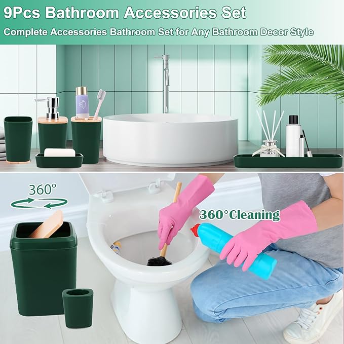 Bathroom Accessory Set 9 Piece Hunter Green Bathroom Set with Trash Can Bathroom Accessories Green Bathroom Decor