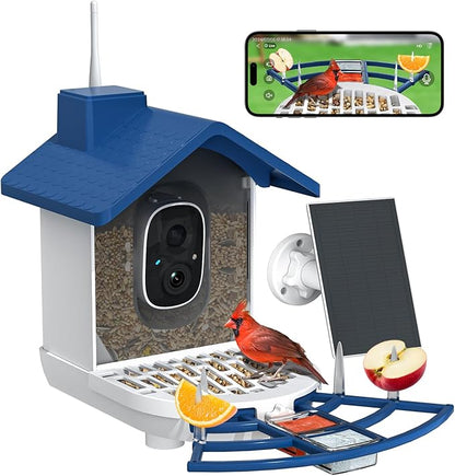 Bird Feeder with Camera Bird Feeders for Outdoors with Solar Panel, AI Identification, Ideal Gift for Lovers Friends and Parents, Navy Blue