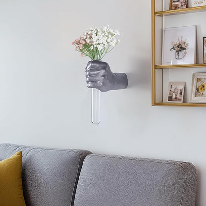 Silvery Wall Sculptures, Hand Vases Home Decor, Wall Mount Art Sculpture, Unique Wall Art Statue, Funky Flower Vase Decorations, Modern Eclectic Hanging Decor,Glass Test Tube Vase (Silvery)