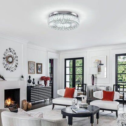 16.5" Crystal Chandelier LED Modern Flush Mount Ceiling Light Fixtures Round Ring Luxury Large Chandelier for Living Room Bedroom Dining Room Entrance (Cool white-16.5")